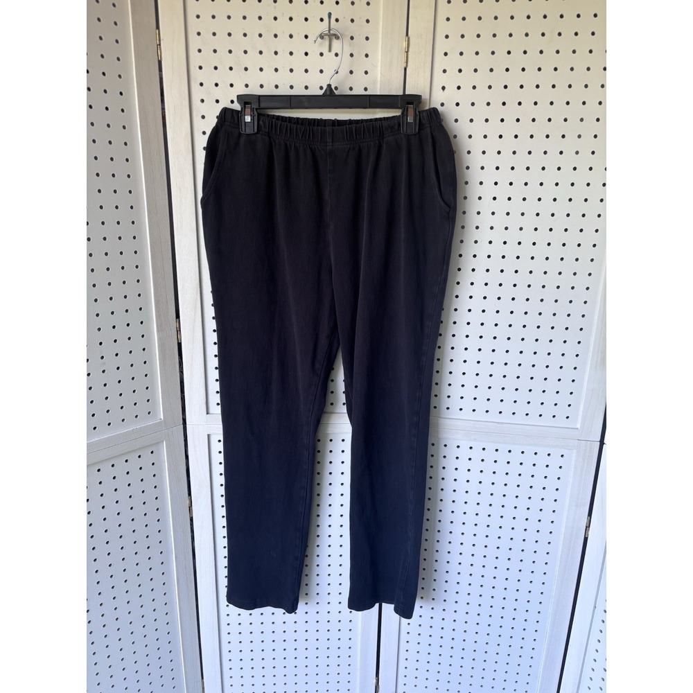 LL Bean Soft Pull On Denim Jeans Elastic Waist Women's M Reg Black Tapered